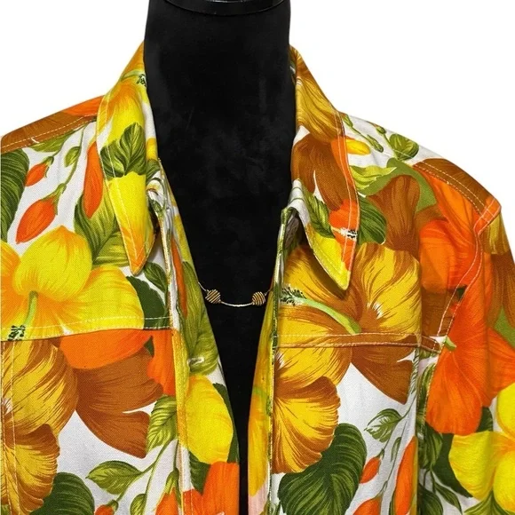 COLDWATER CREEK NWOTS RETRO 70S YELLOW FLOWER DENIM JACKET SZ XLP - Picture 2 of 13